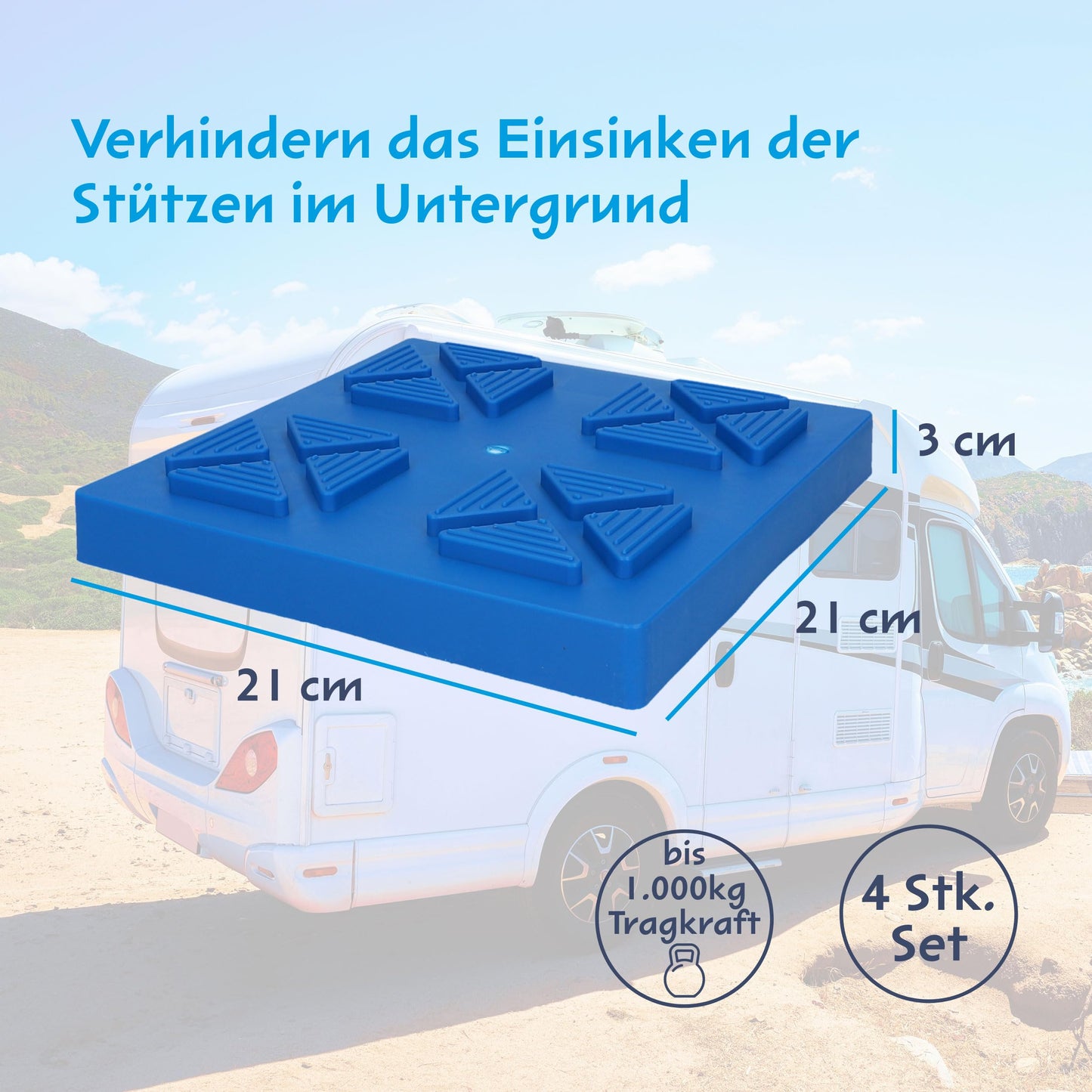 cartrend Caravan stackable base plates, pad plates, support plates, for camping support blocks and crank support, 4 pieces