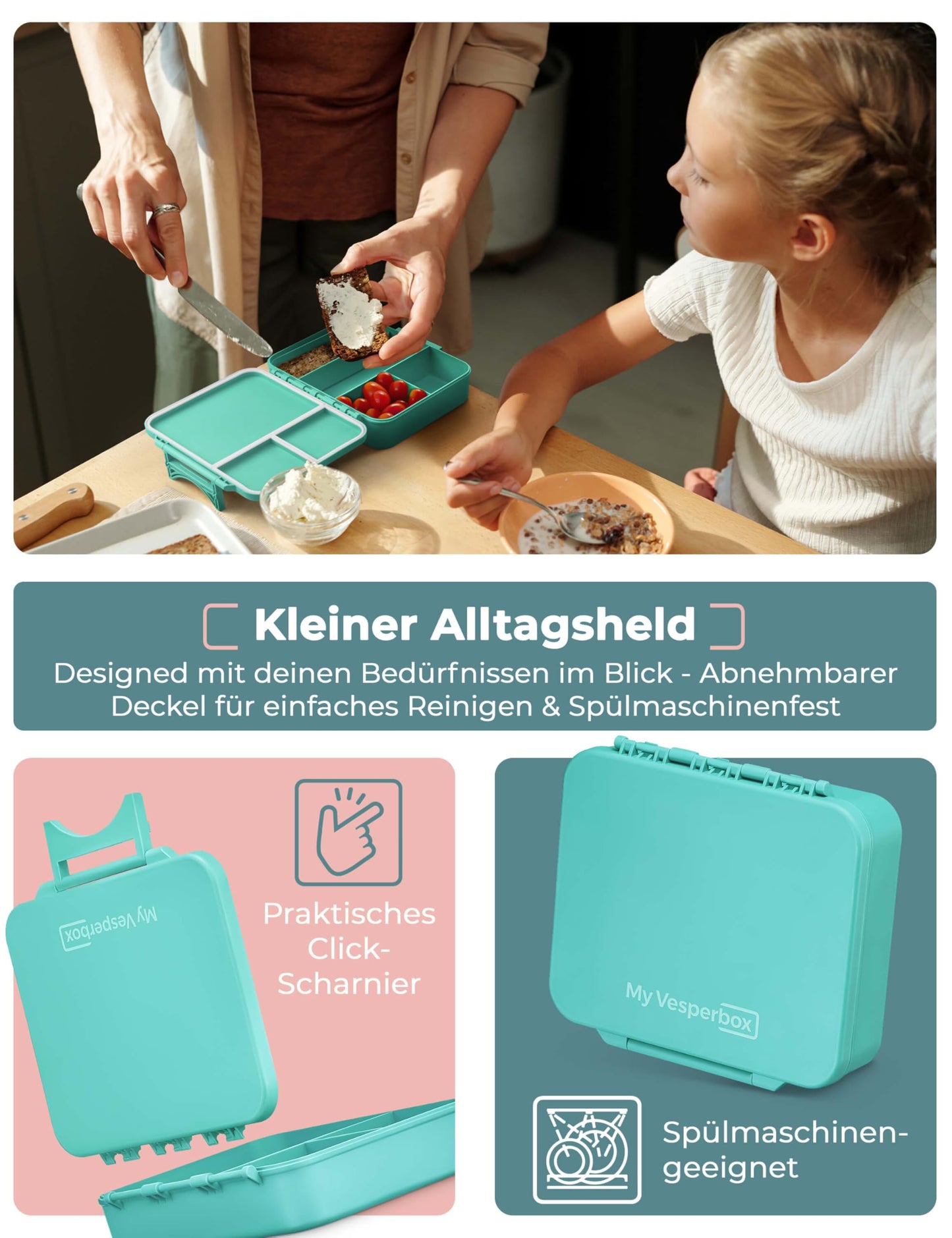 My Vesperbox - LIV - Bento Box for Kids - Made in Germany - Biobased - Leakproof & Divided - BPA Free - Extremely Durable - Lunchbox - Bento Box with Compartments - Snack Box.