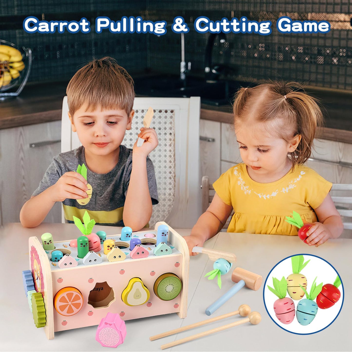 Montessori toy for 1 year old, 9 in 1 wooden children's toy motor skills toy hammering game stacking game gift for 12 months 2 3 year old kids boy girl toddler baby educational toy motor skills cube