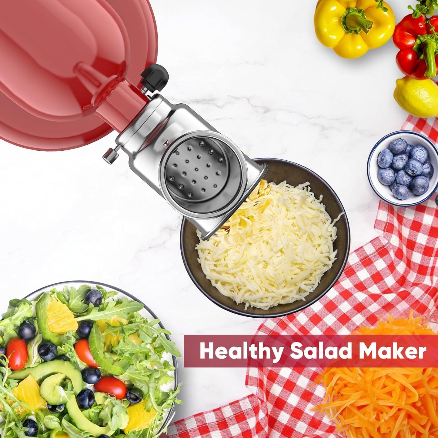 COFUN Stainless Steel Vegetable Slicer Attachment for KitchenAid, Stainless Steel Grater Attachment for KitchenAid Salad Maker, Slicer Shredder Attachment with Vegetable Cutter, Slicer, Grinder, Cheese Grater for KitchenAid