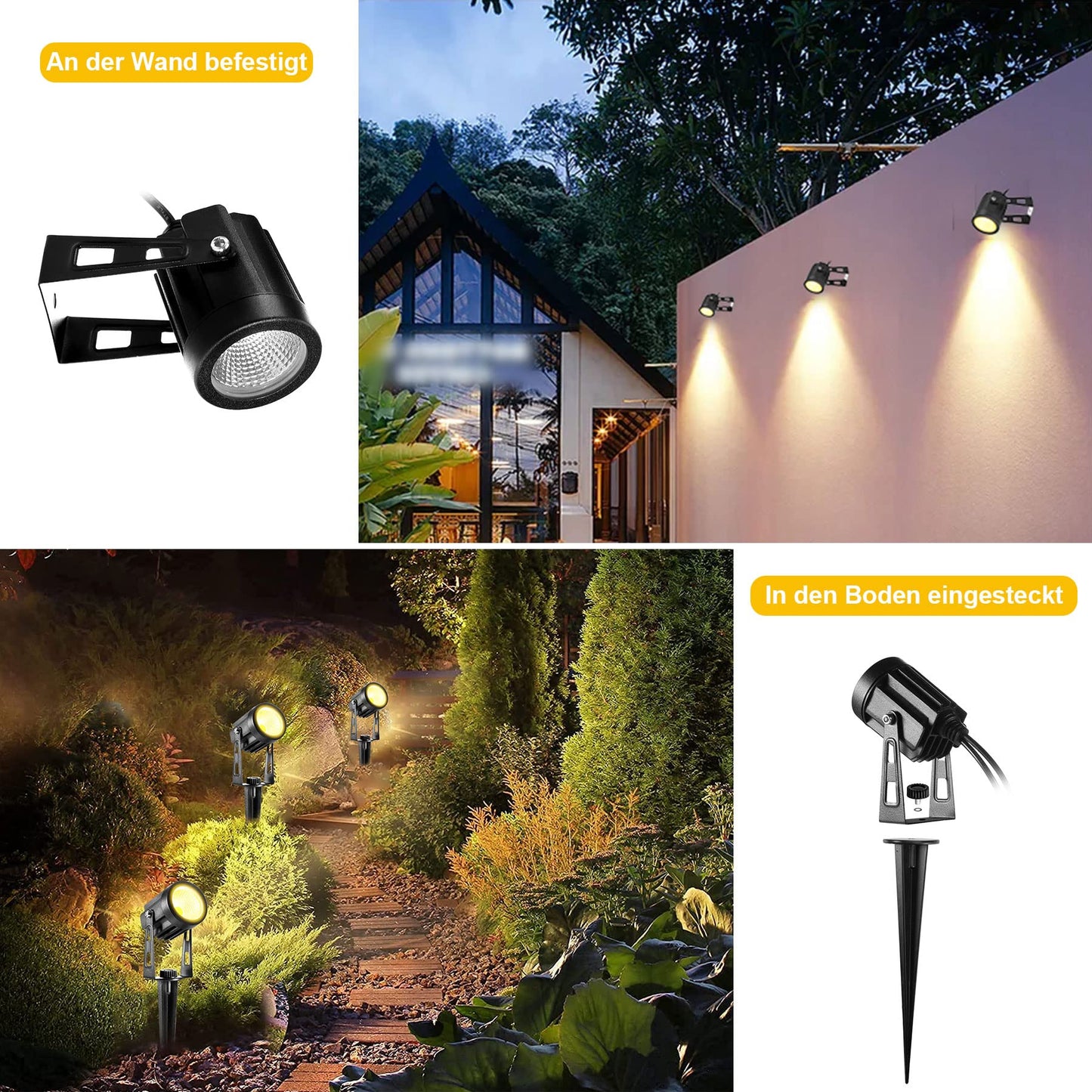Greenclick Garden Lighting LED, 6 Set 1800LM 21m Cable Garden Lighting with Power, IP65 Waterproof Garden Light with Ground Stake, Garden Spotlight Warm White COB Garden Lamp for Outdoor Lawn Path Pond.