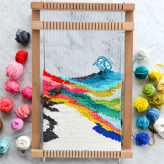 LYKTRIX kids wooden loom kit, weaving set for 4-12 year olds. Perfect school loom for students and beginners, includes enough yarn for knitting.