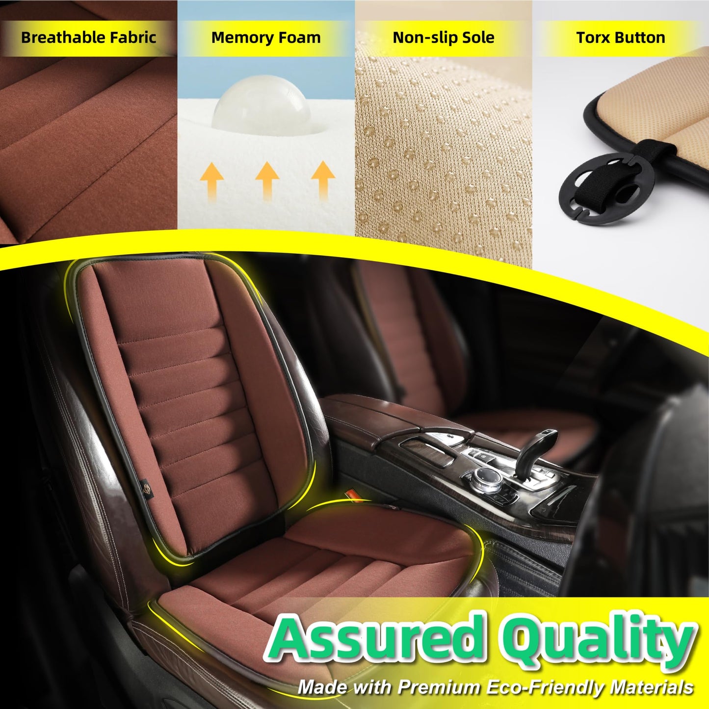 Kingphenix car seat cushion with back support cushion: enhanced comfort memory foam design for pain relief, great for drivers and office use, ergonomic lumbar comfort for extended sitting, Brown