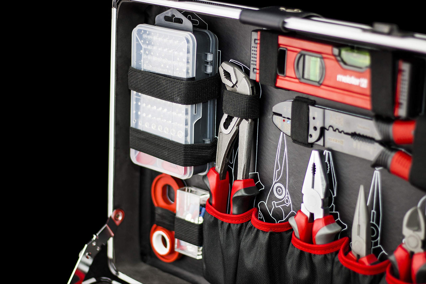 Master tool trolley 238-piece - tool set - telescopic handle / professional tool case filled / tool box on wheels / tool box complete, black/silver, 8971480.