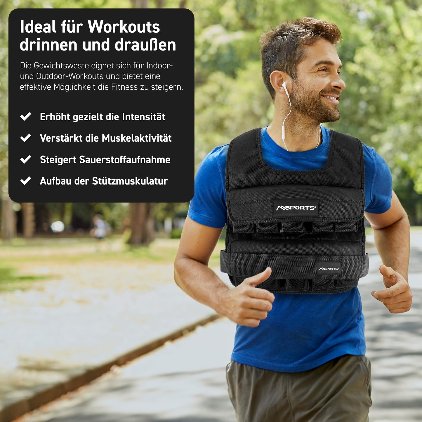 MSPORTS Weighted Vest Premium Adjustable from 5 kg - 30 kg | Running Vest for Women Men | Fitness Training Vest Strength Training (10 kg, Black)