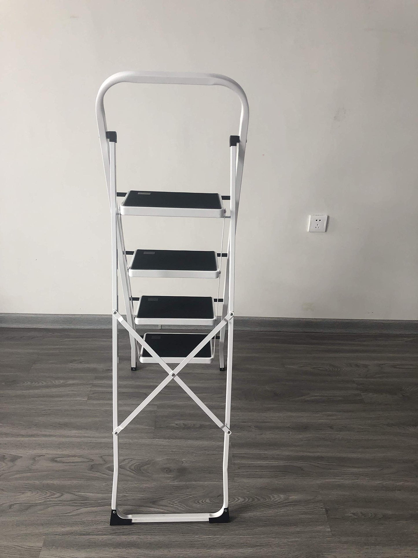 Folding 4-Step Ladder with Compact, Sturdy, High-Quality Steel Steps and Non-Slip Mats for Home/Office/Kitchen.