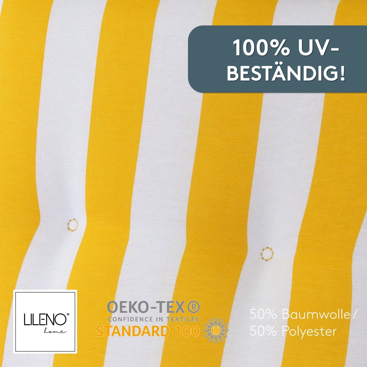LILENO HOME garden chair cushions in yellow block stripes as a set of 2 low-backrests - comfortable lying as seat cushions for garden furniture - chair pads for garden chairs and folding chairs.