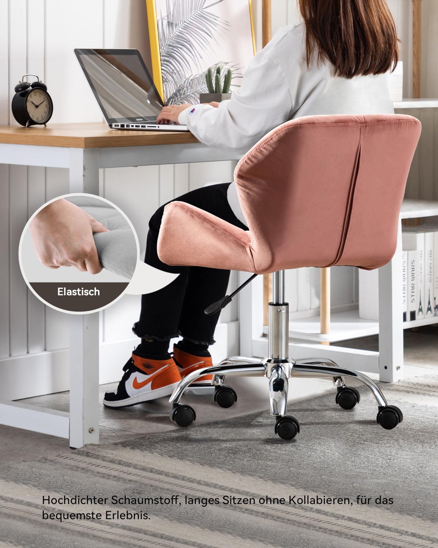 HNNHOME Eris Desk Chair, modern, padded velvet, fabric swivel chair, adjustable height (Rose)