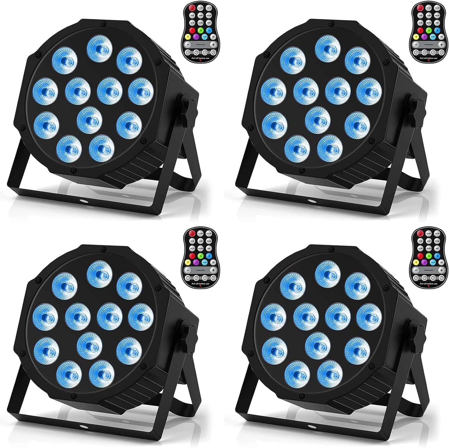 ZonQoonz 4 PCS RGBW Battery Powered Stage Lights, 24W Rechargeable Par Light with Timer Function and 7 Lighting Modes, 8 CH Battery Spotlights Outdoor for Wedding Bar DJ Show Disco