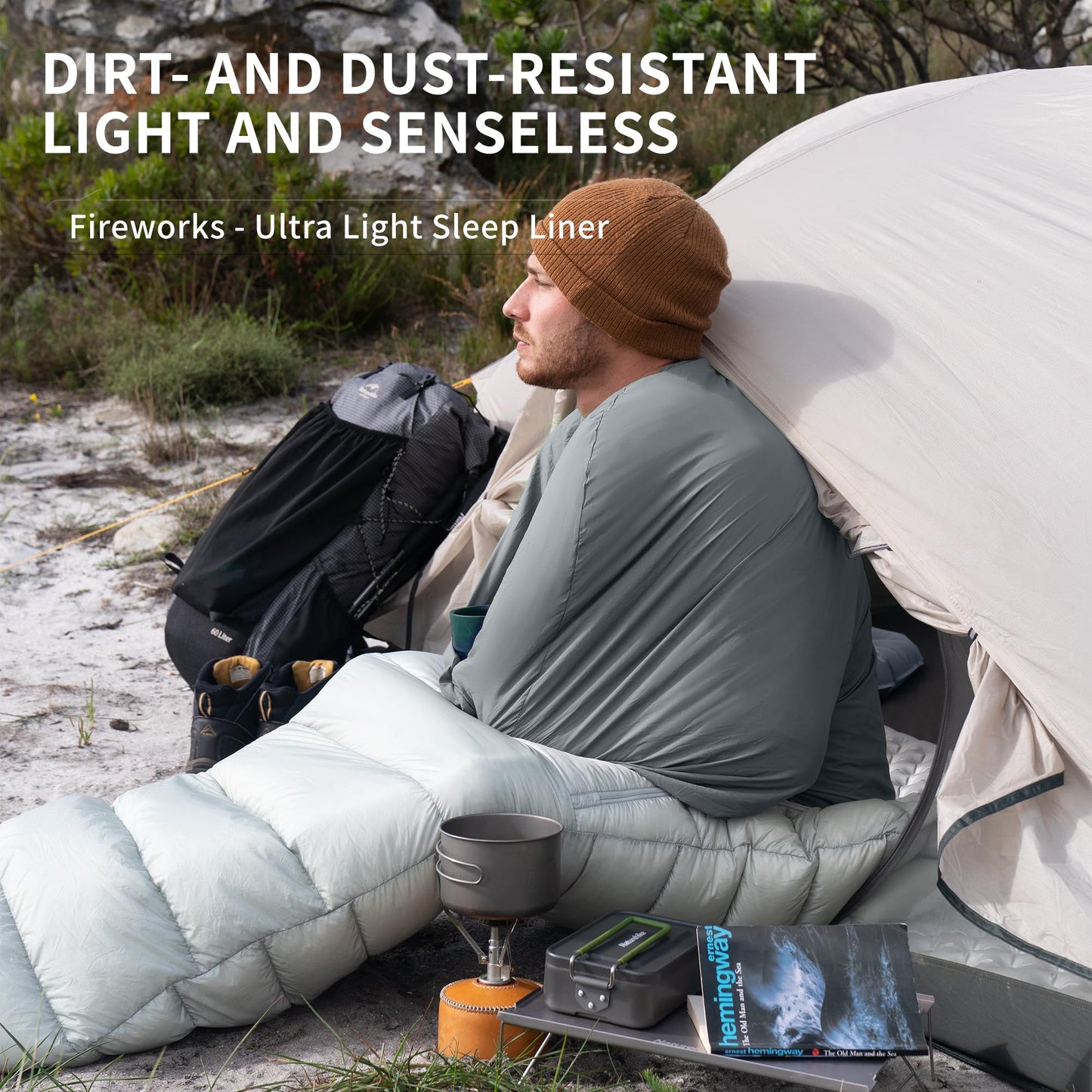 Naturehike ultralight hut sleeping bag liner only 128g travel blanket with small pack size inner sleeping bag for backpacking, hostels, cabin camping.