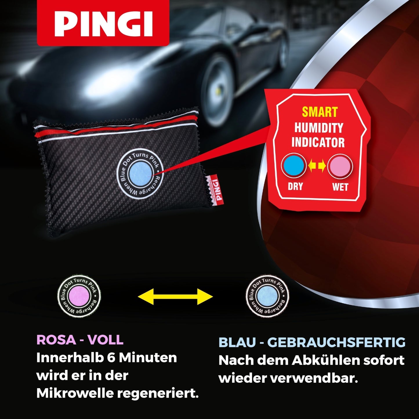 PINGI Dehumidifier for car and home, reusable dehumidifier bags 2 x 350 g. Silica gel fights moisture, condensation, odors. Leak-proof. Dehumidifier for homes and vehicles.