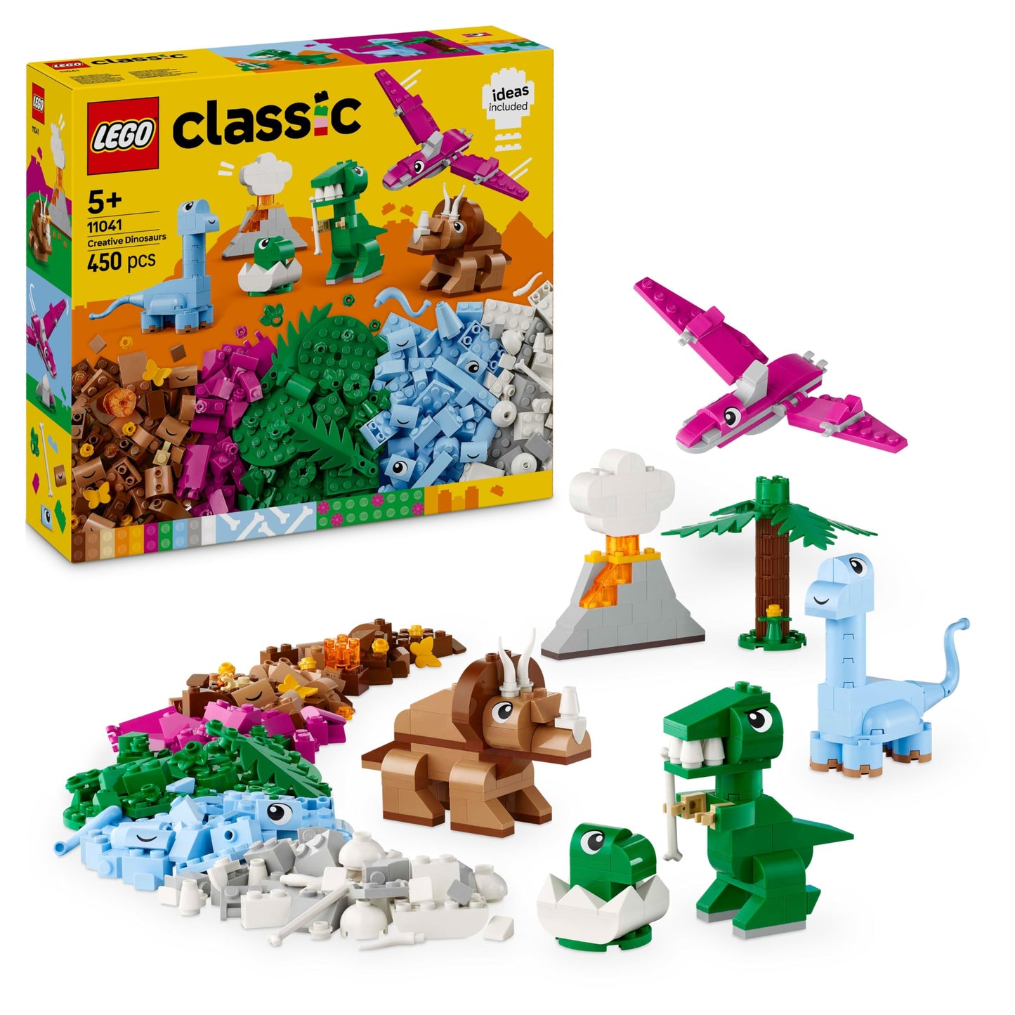 LEGO Classic Creative Dinosaurs, building set with models and animal figures made of bricks, imaginative play experience, gift for boys and girls aged 5 and up, includes T.Rex and Triceratops 11041
