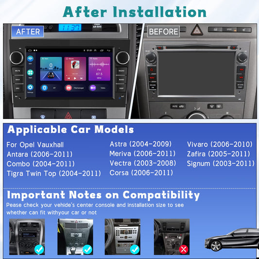 1+32GB Android 13 Car Stereo with Wireless Carplay Android Auto for Opel Corsa Astra Vectra Zafira Meriva Vivaro 2 DIN with 7-inch screen with Navigation Bluetooth WiFi FM/RDS + AHD Reverse Driving