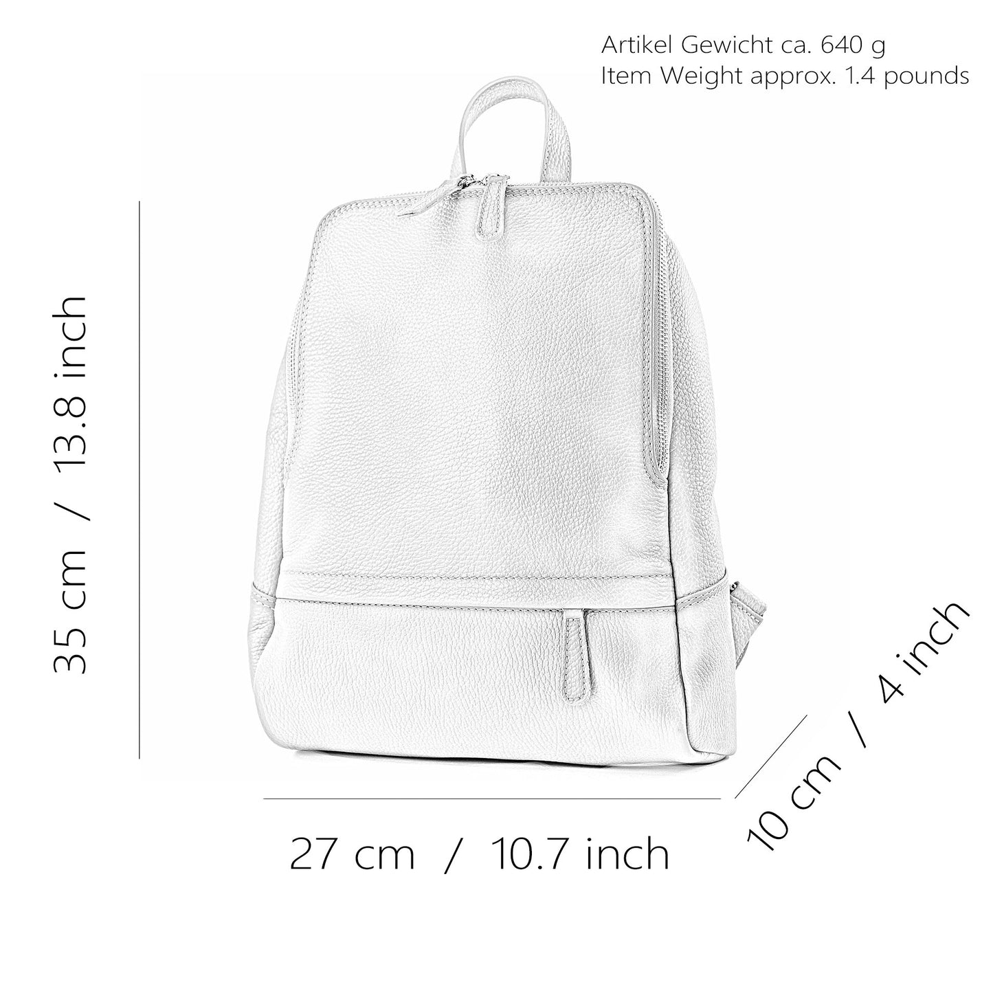 modamoda de T138 women's leather backpack handbag handmade in Italy, color: silver