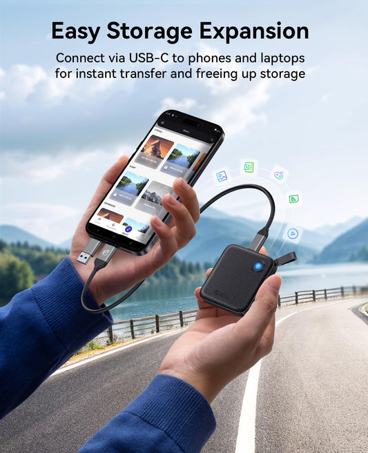 ORICO Portable SSD 1TB with 2 in 1 USB C cable, External Solid State Drives, up to 460MB/s, status indicator, reliable storage for USB-C smartphone, tablet, PC - B5PLUS