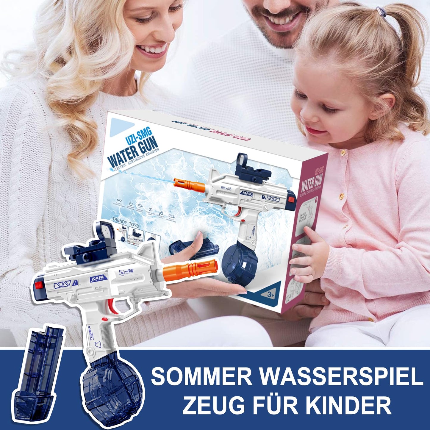 Maxee Electric Water Gun, Uzi-SMG Toy Water Guns, One-Button Automatic Water Sprayer for Kids Adults Summer Pool Party Beach Outdoor
