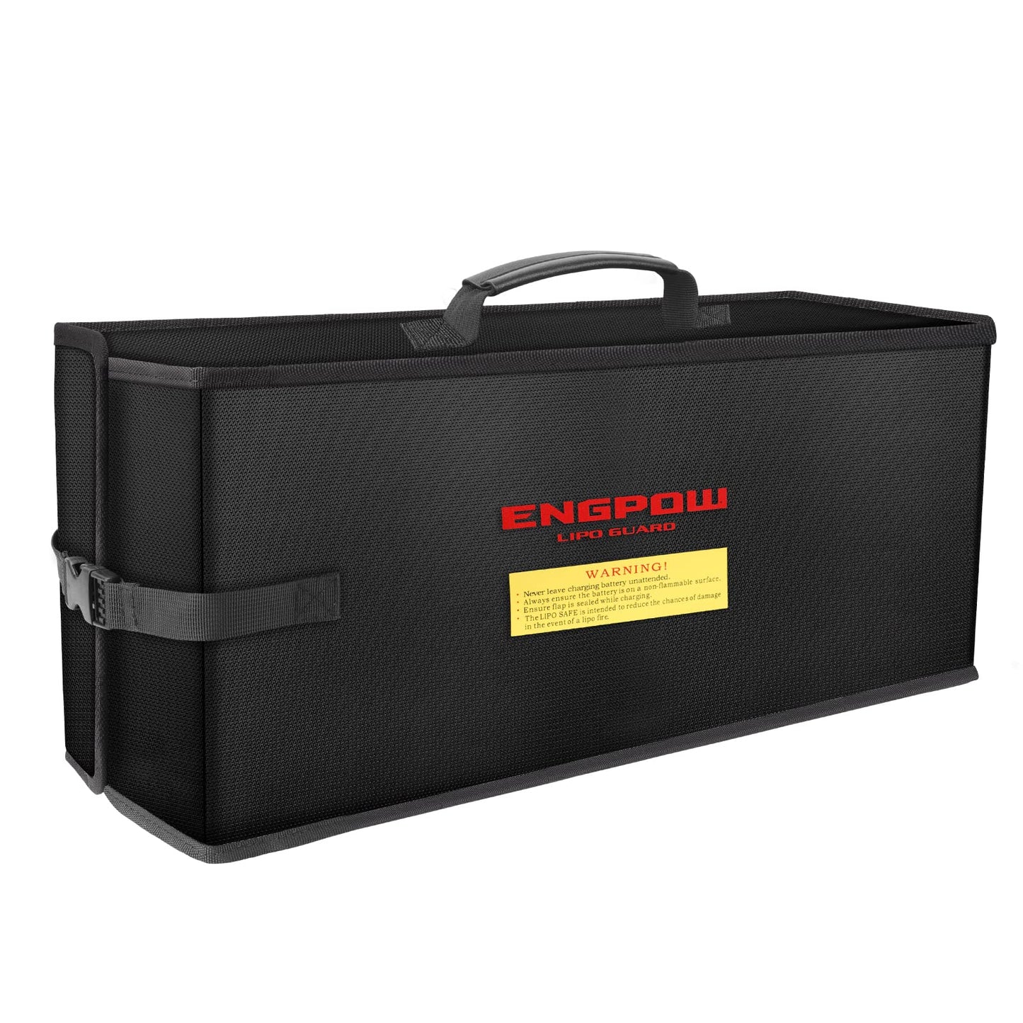Ebike battery bag, fireproof up to 2000°F, organizer 45 x 15 x 20 cm, shockproof safety storage and transport for e-bike battery with Velcro and buckle.