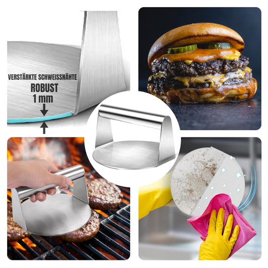 PUKPU Smash Burger Set - 6-piece BBQ & grill accessories with burger press, burger smasher, 2 melt domes, grill spatula & skewer - gift for men & grill fans (Brown, 6)