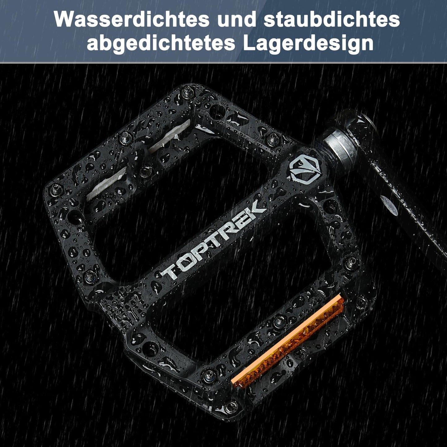 Toptrek bicycle pedals with StVZO reflectors, nylon composite flat pedals, 3 bearing non-slip MTB pedals, 9/16 inch bike pedal set for road bike/mountain bike/trekking/E-bike.