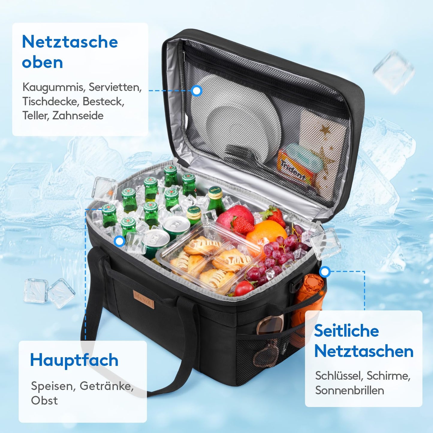 Lifewit Cooler Bag 30L, Foldable Picnic Bag for Food & Drinks, Portable Ice Box for Men, Women, Insulated Thermal Bag for Work, Camping, and Everyday Use, Black.