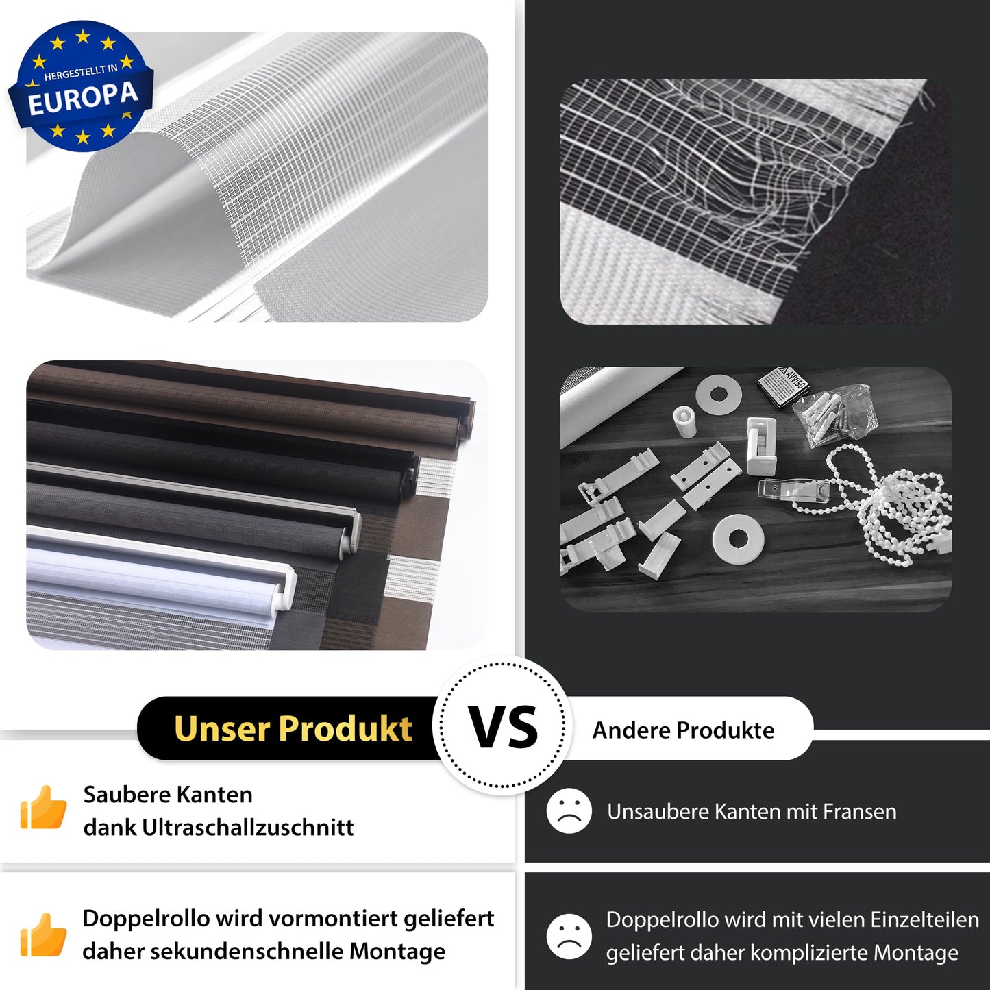 Jalousie Scout double roller blind clamp fix without drilling & with drilling, 92.5x210cm light gray roller window blind translucent & darkening, sun protection blind zebra roller for windows & doors.
