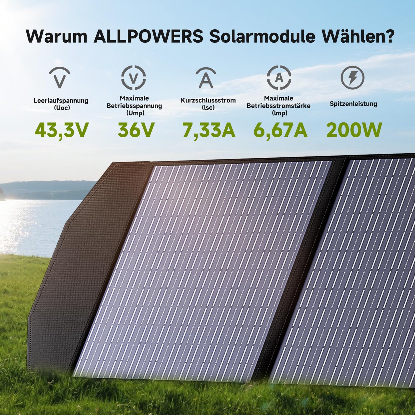 ALLPOWERS 200W Foldable Solar Panel, Monocrystalline Solar Modules, IP67 Waterproof & Durable Solar Charger for Power Station Solar Generator Photovoltaic Module Solar System Camping RV