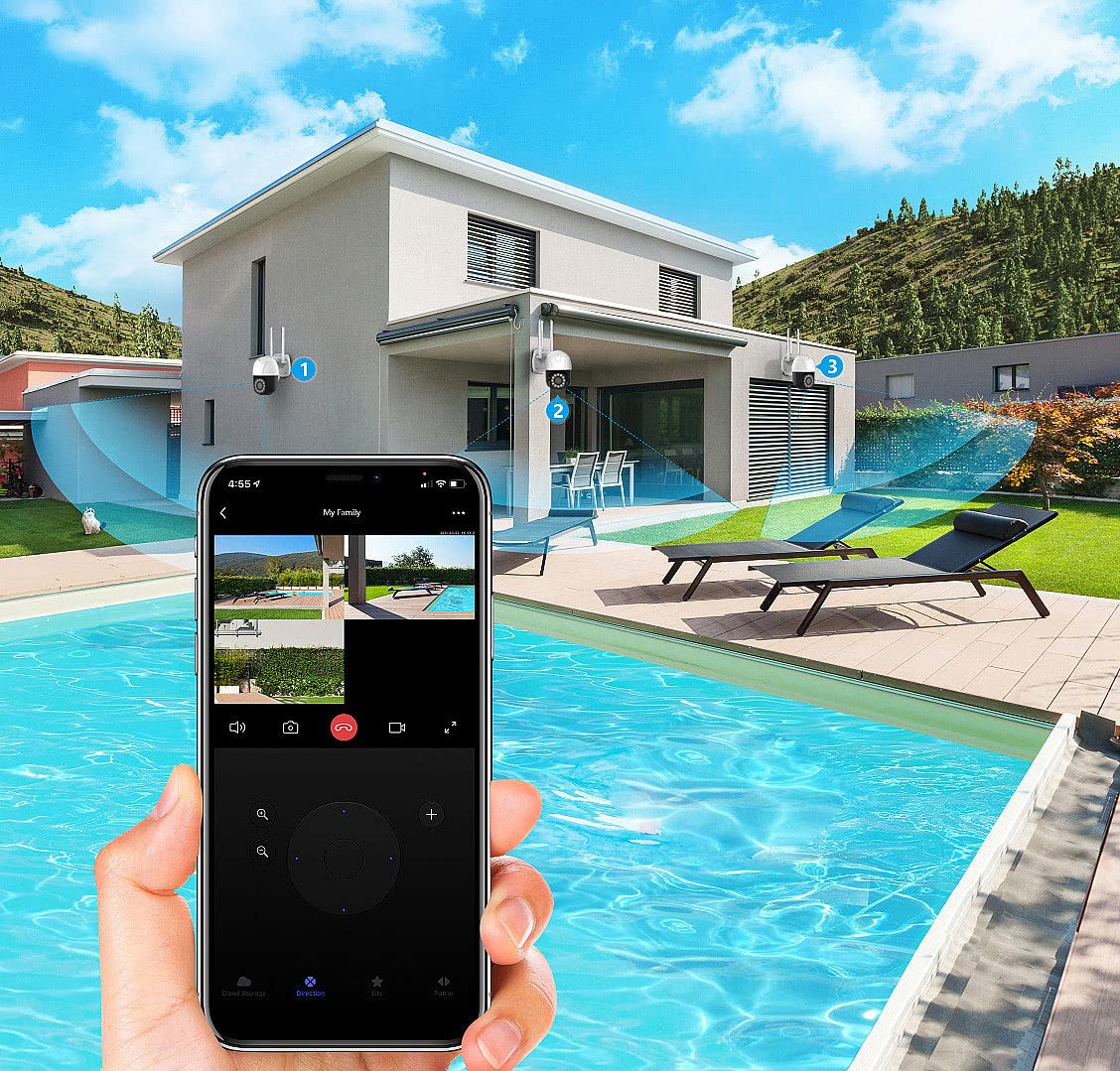 7links dome camera: PTZ IP surveillance camera, 2K+, 5X optical zoom, IR, WiFi, 64GB, app (LAN camera, outdoor WiFi camera, wireless motion detector)