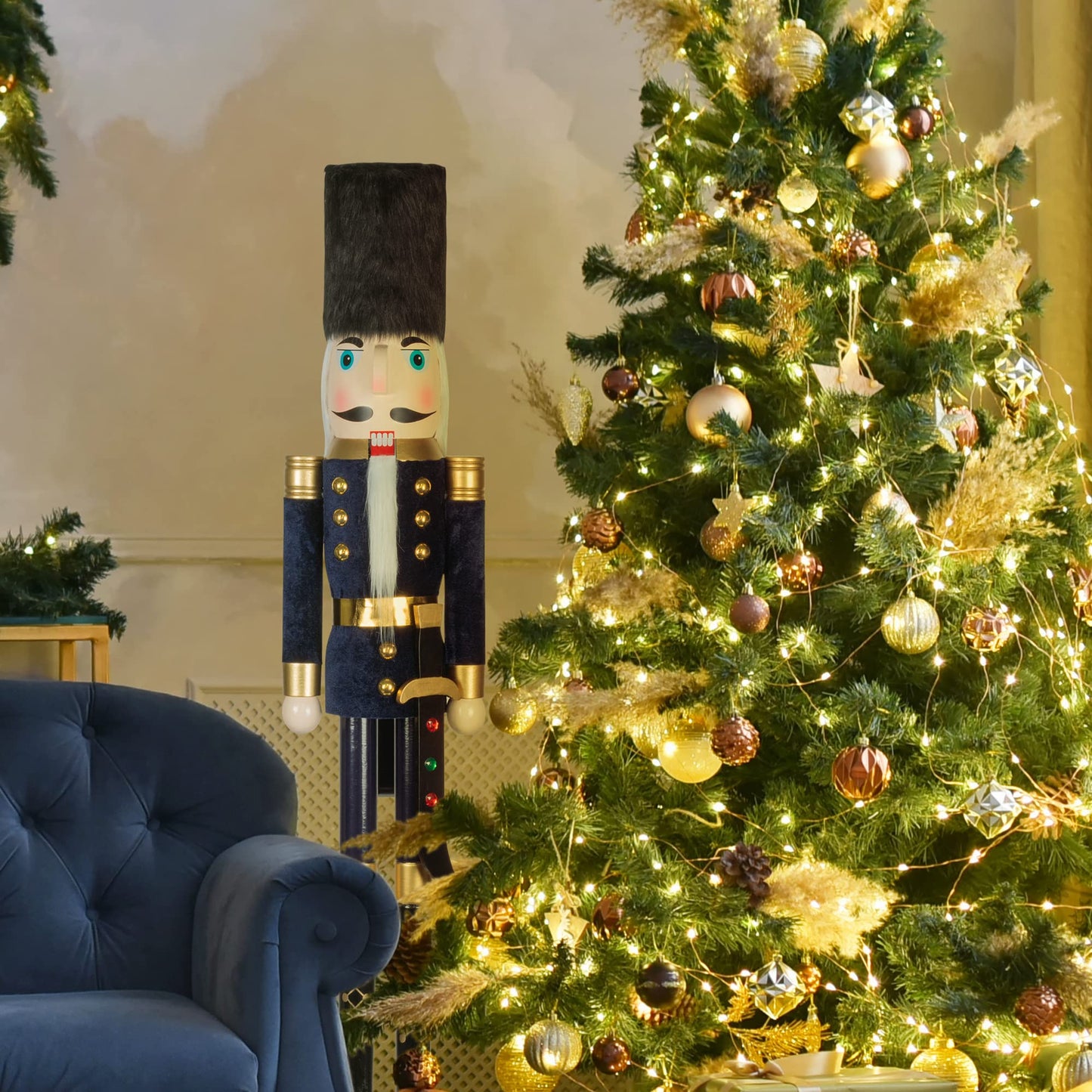 AI Store 120 cm Christmas Nutcracker Life Size Large XXL Wooden Nutcracker Figure Christmas Decoration (Blue Soldier)