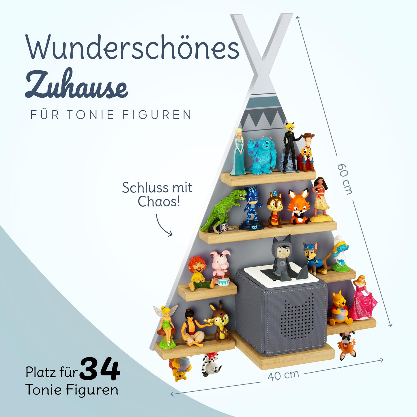 Mahona Tonie Shelf - compatible with Toniebox & Tonie figures storage - space for up to 34 figures - Toniebox shelf for girls & boys - wall shelf for kids' room - accessory for Toniebox Starter Set.