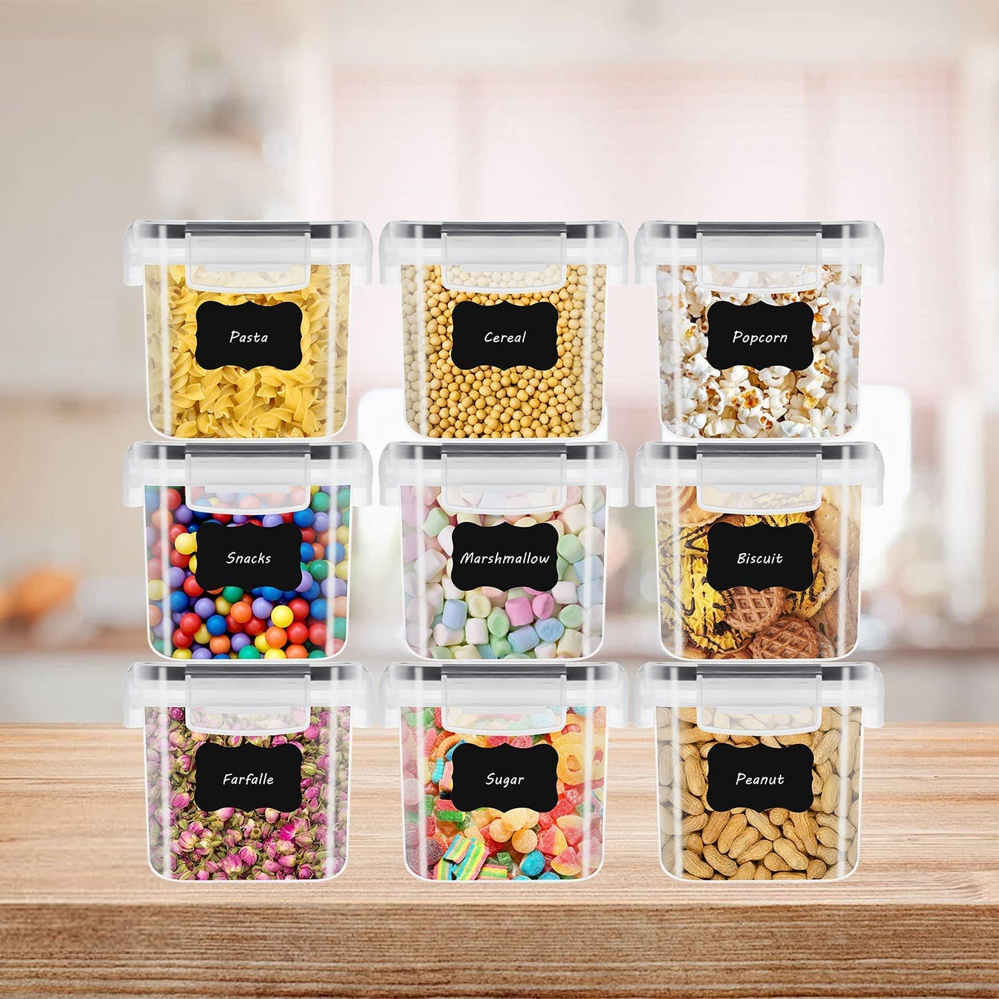 9 x 0.8 L storage box for kitchen, airtight, food safe plastic with lid for storing cereals, pasta, flour, pet food.