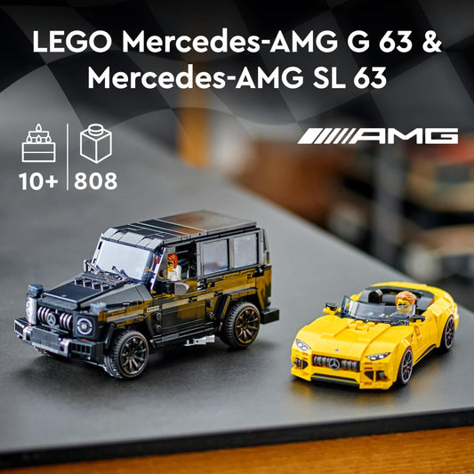LEGO Speed Champions Mercedes-AMG G 63 & Mercedes-AMG SL 63, building set with 2 toy cars and 2 driver minifigures, gift for boys and girls, model car set, racing car toy 76924