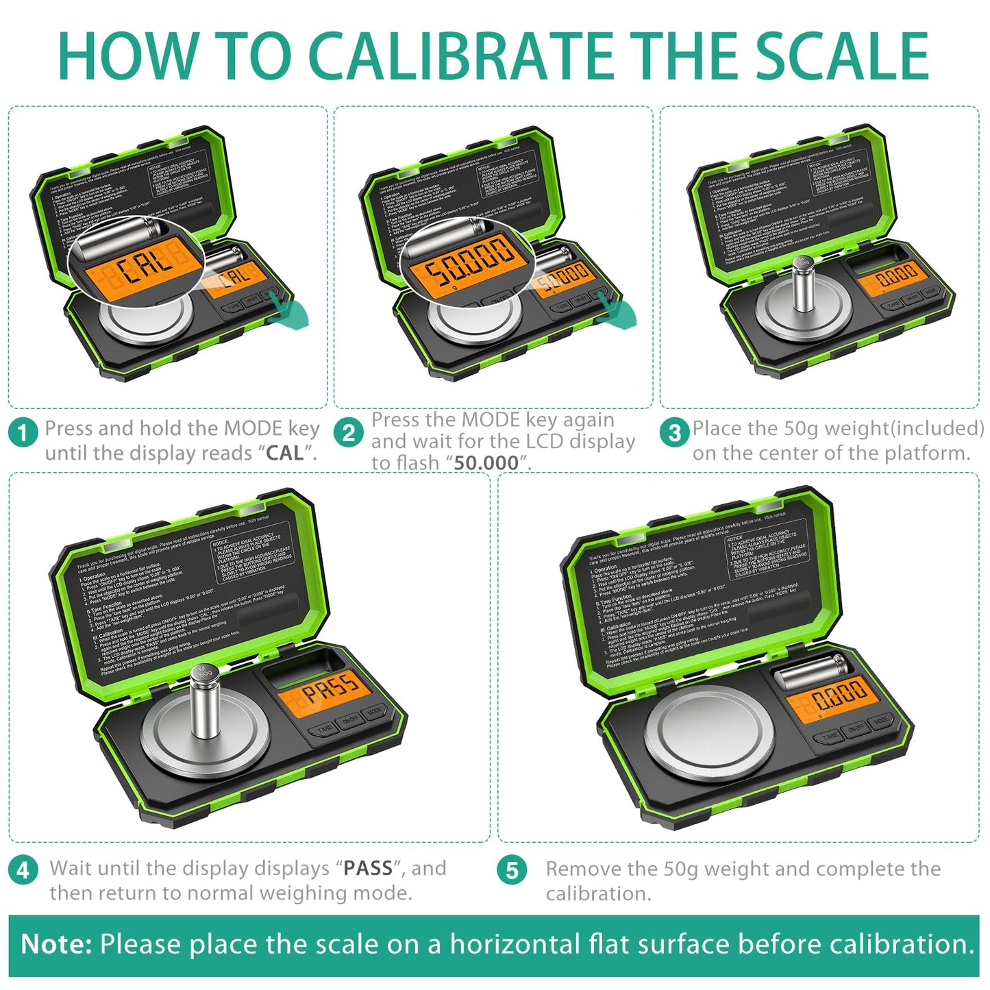 ORIA Digital Fine Scale, 50g/0.001g Milligram Scale, Mini Pocket Scale with 50g Calibration Weights & Tweezers, Tare Function, 6 Weight Units, for Kitchen, Experiments, Jewelry
