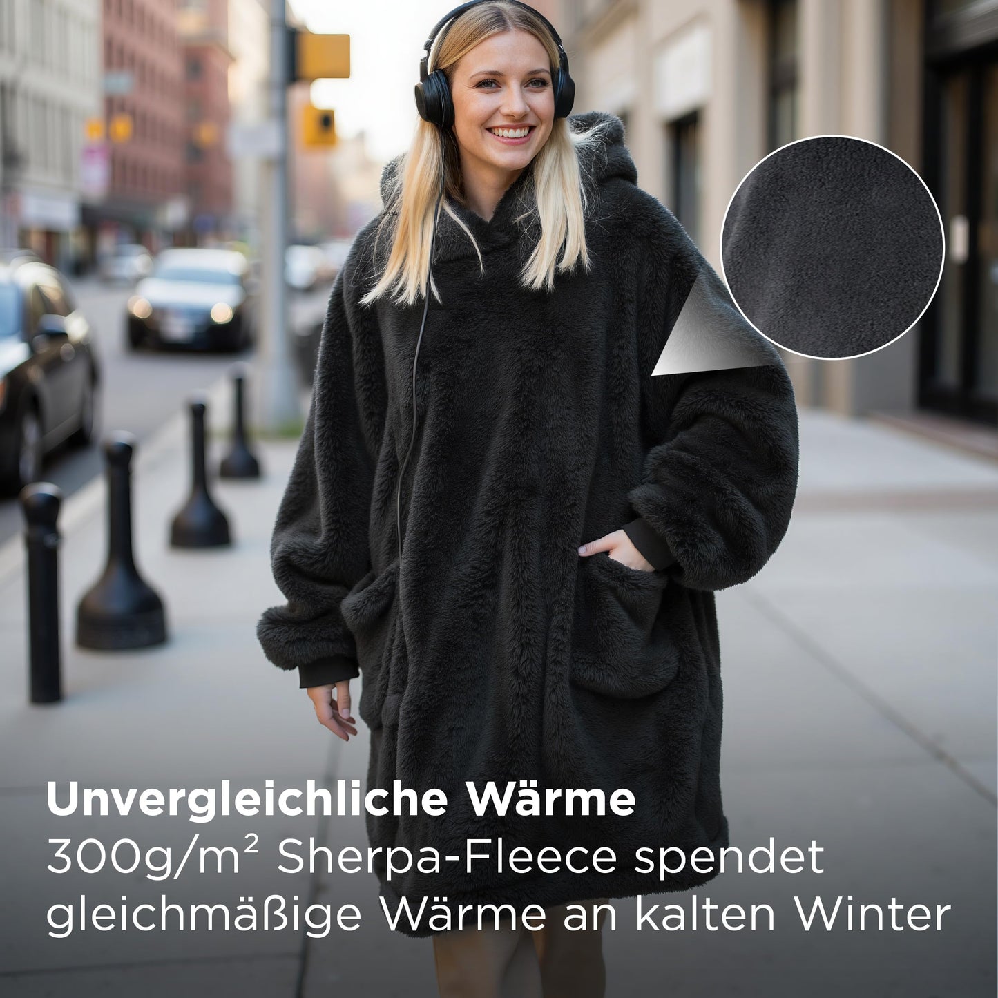 BEDSURE Hoodie Blanket with Sleeves - Cozy Sweatshirt as Gifts for Women - Wearable Blanket for Adults Snuggle Blanket with Sleeves Soft Warm Gifts for Girlfriend Moms, Anthracite 95x85cm