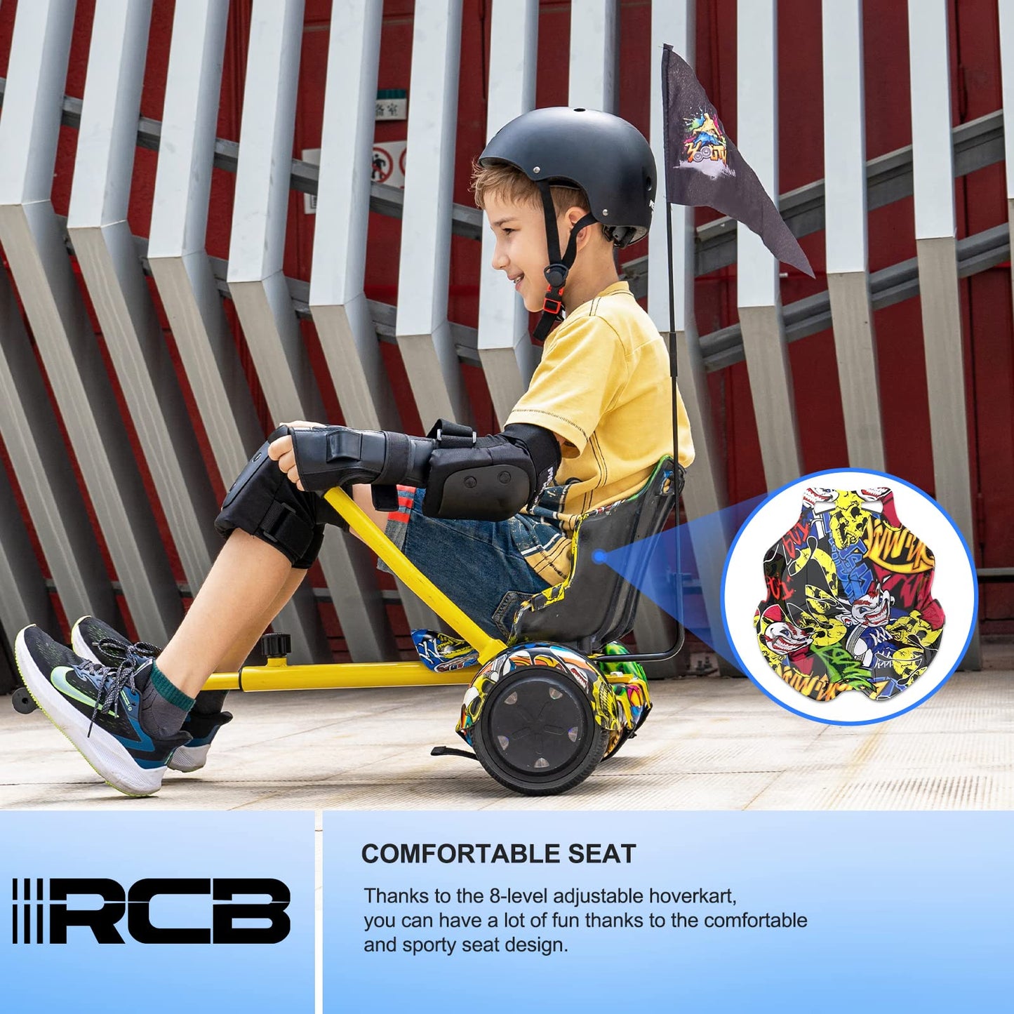 RCB Hoverboard Seat, Go-Kart accessory, with seat suitable for all 6.5"-10" Two Rounds Self Balancing Scooter, Hoverkart for adults and children.