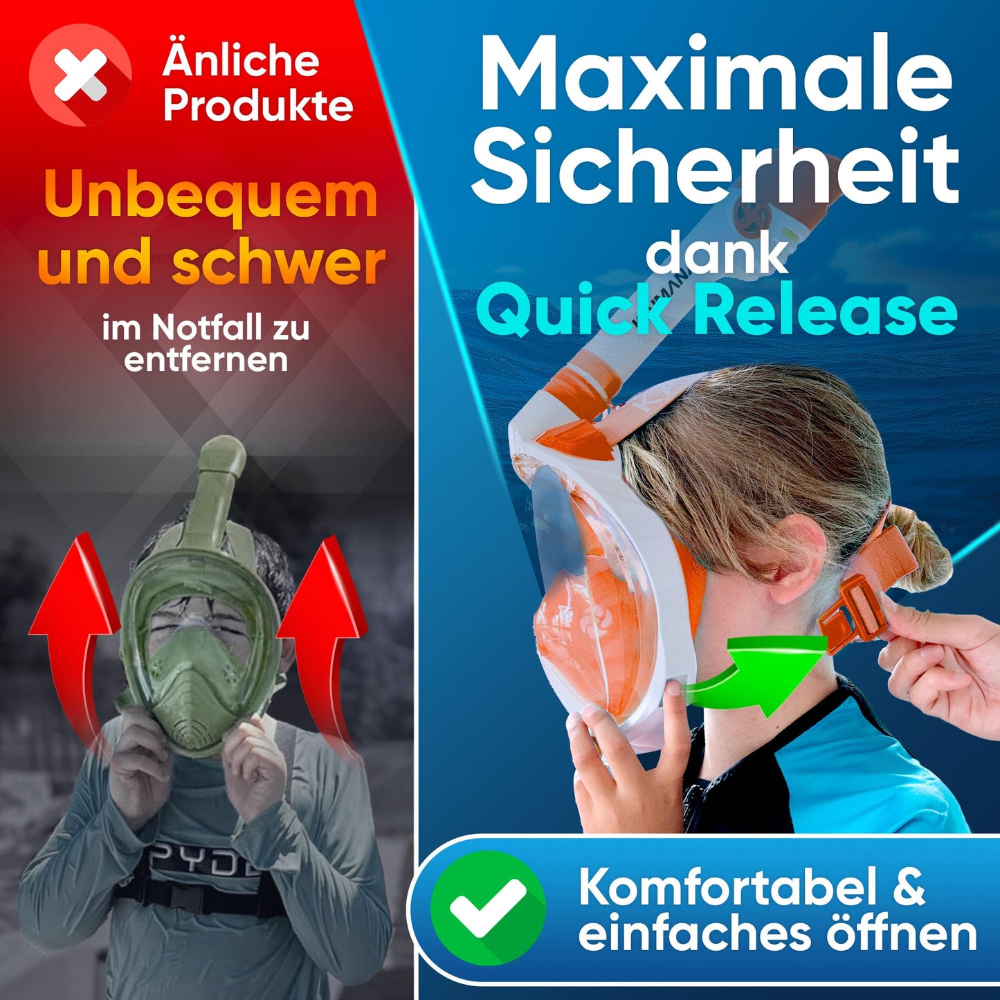 The award-winning KAIMANA® snorkel mask for children with carrying case - completely CO₂ safe diving mask for kids - diving mask - diving goggles for kids 4 years of age - snorkel mask