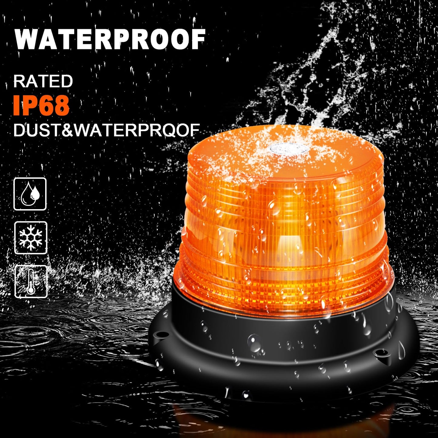 Antom Beacon Light, 12V-24V Yellow Beacon Light with 10 flash patterns. 60LEDs with magnetic base and 3 meters cable for forklifts, tractors, golf carts, trailers, and trucks. Upgrade now.