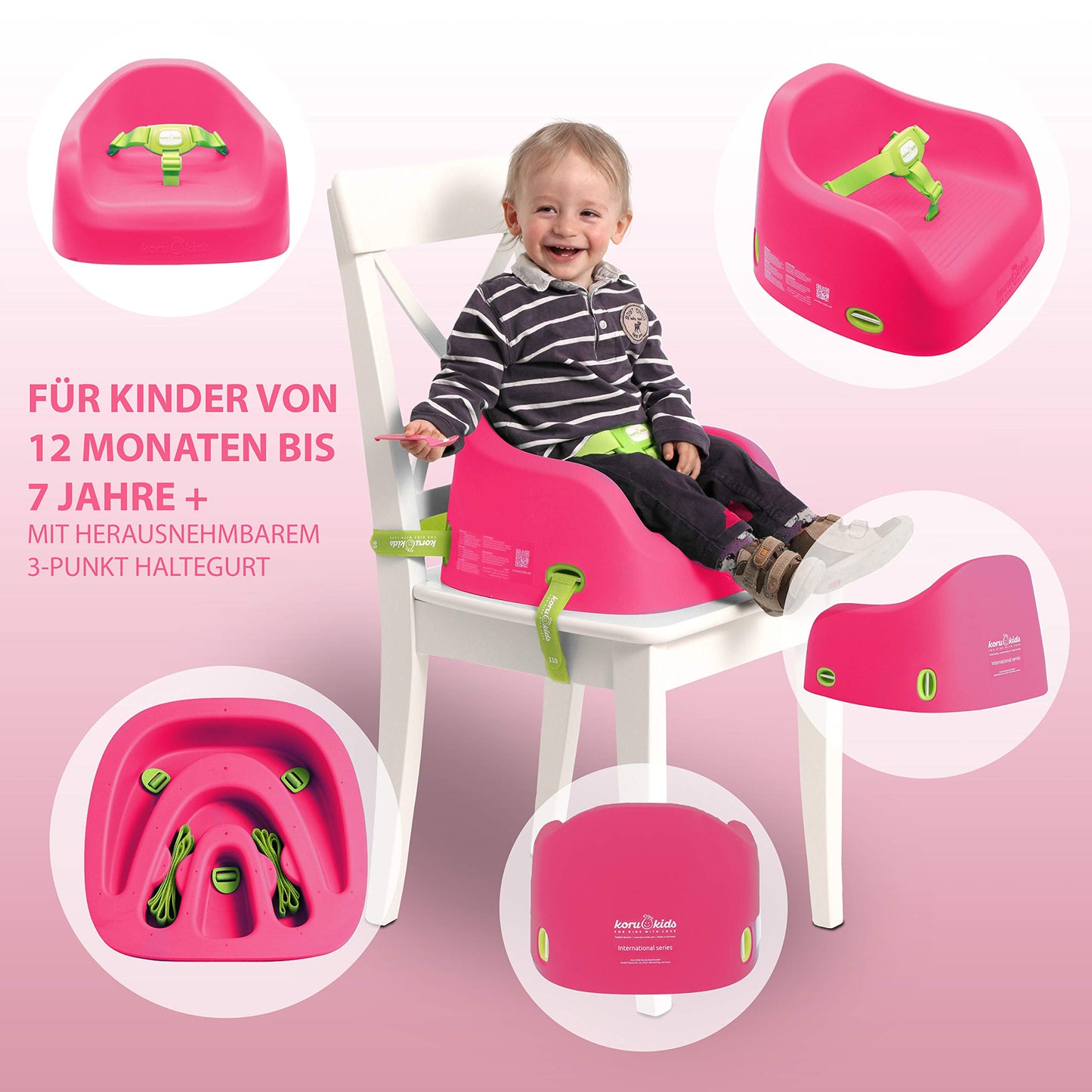 Koru Kids® Toddler Booster - Seat booster for children - Made in Germany - for children from 12 months to 7 years + (Fuchsia)
