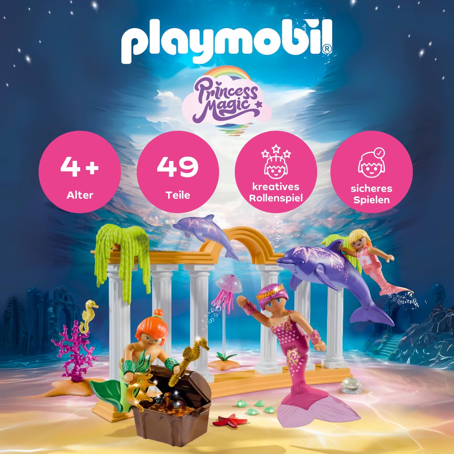 PLAYMOBIL | Promo Pack | Mermaid Treasure with Dolphins | Toy for ages 4+ | Gift for kids | Magical underwater adventure with figures | 71861