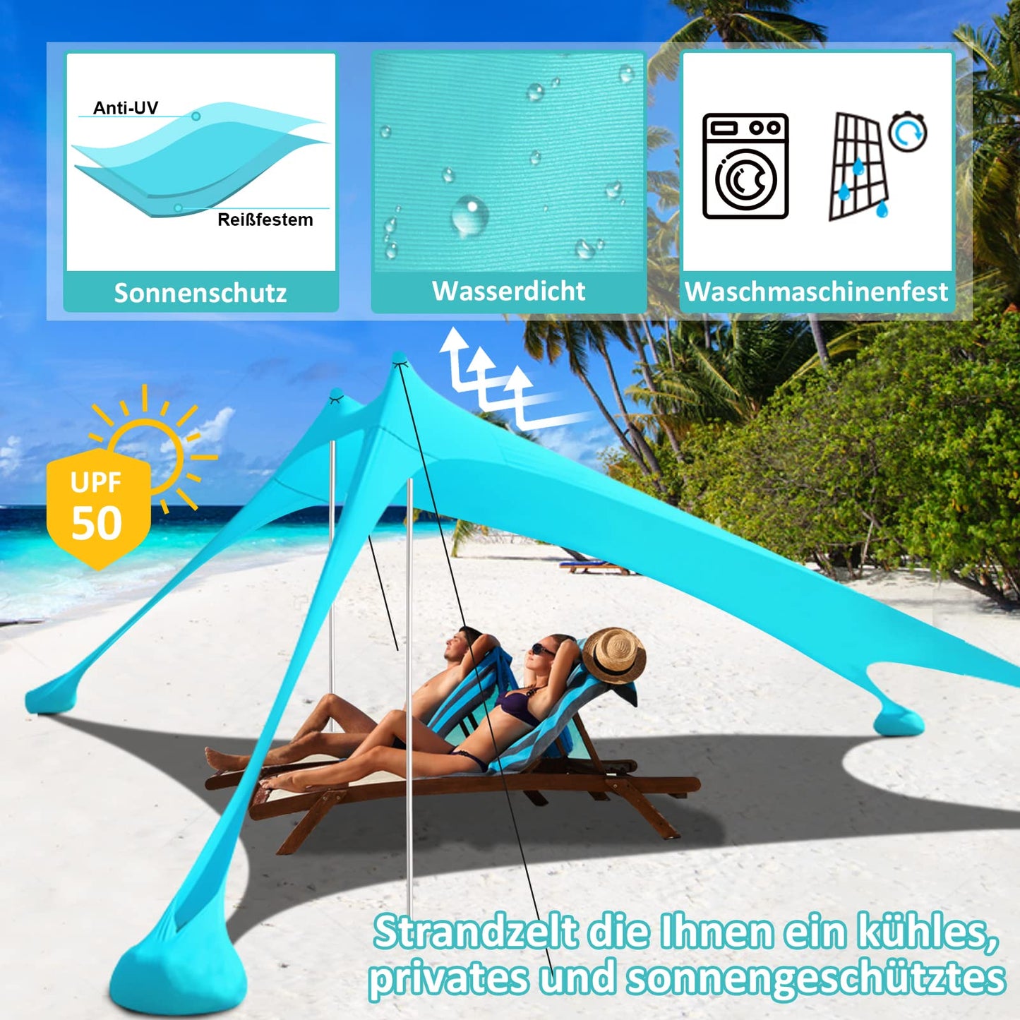 Beach tent UV protection riggoo sun tent sunshade beach tent 3x3m comfort outdoor shade for camping trips, fishing, backyard fun, or picnics (lake green)