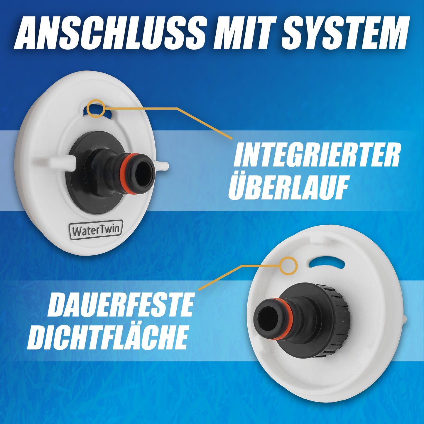 MaJoCompTec® WATERTWIN tank cap with water connection | water tank cap filling adapter for water inlet ports | motorhome caravan accessory (ECO version + starter set, adapter 3-PIN D:78)