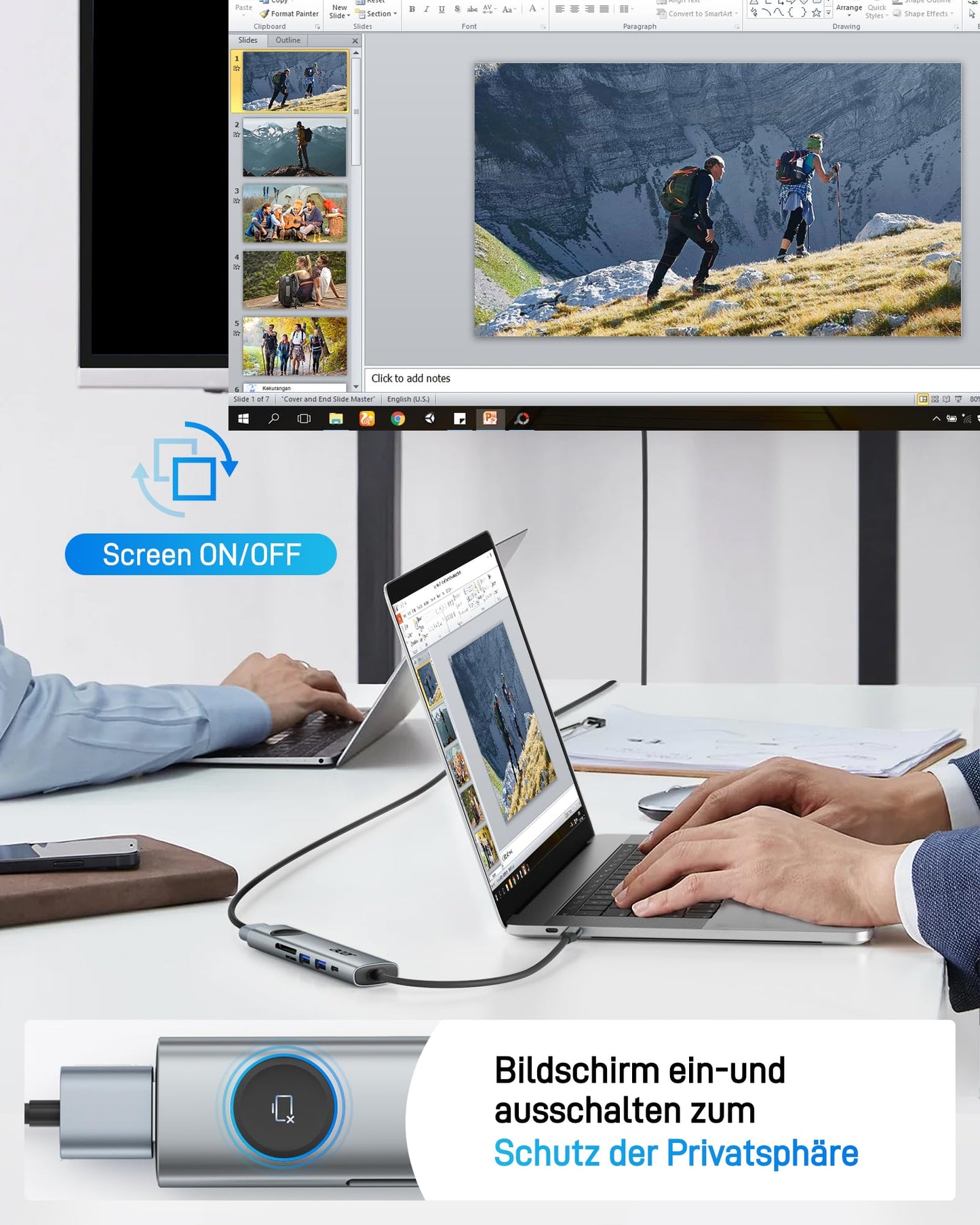 Acer USB C Hub, 4K@60Hz Adapter with HDMI, PD 100W, 2x USB 3.0, data port, card reader, and screen control - 7 in 1 docking station for MacBook Pro/Air, Surface, iPhone 16 Pro.