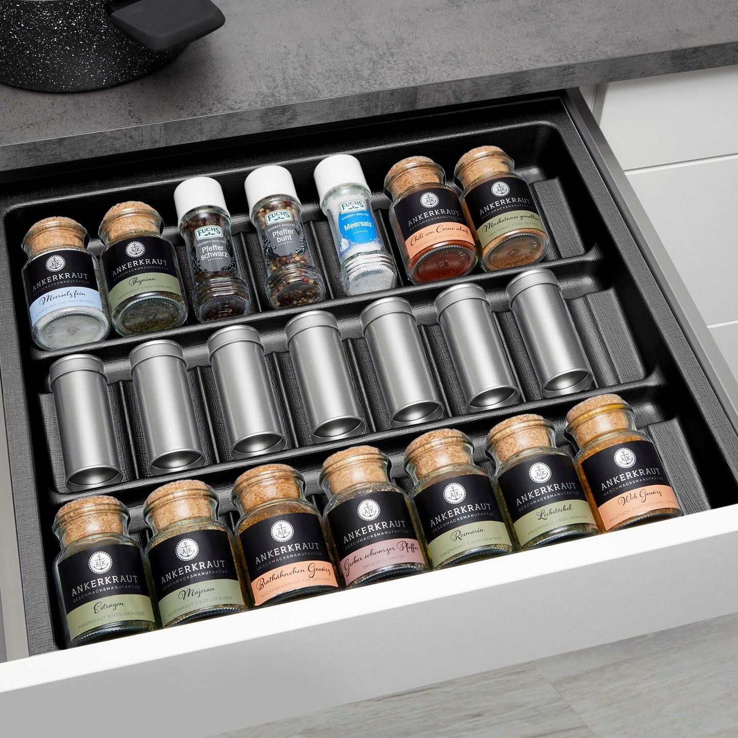 ORGBOX 2 Spice Rack Depth: 461 x Width: 509 mm anthracite with canvas texture for 60er Nobilia drawer up to 07/2012 (PLEASE MEASURE YOUR DRAWER INTERIOR DIMENSIONS!)