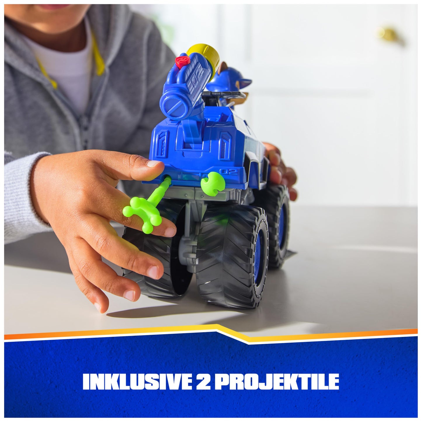 PAW Patrol Rescue Wheels - Chase's monster truck vehicle with projectile launcher and Chase figure, toy for children ages 3 and up.