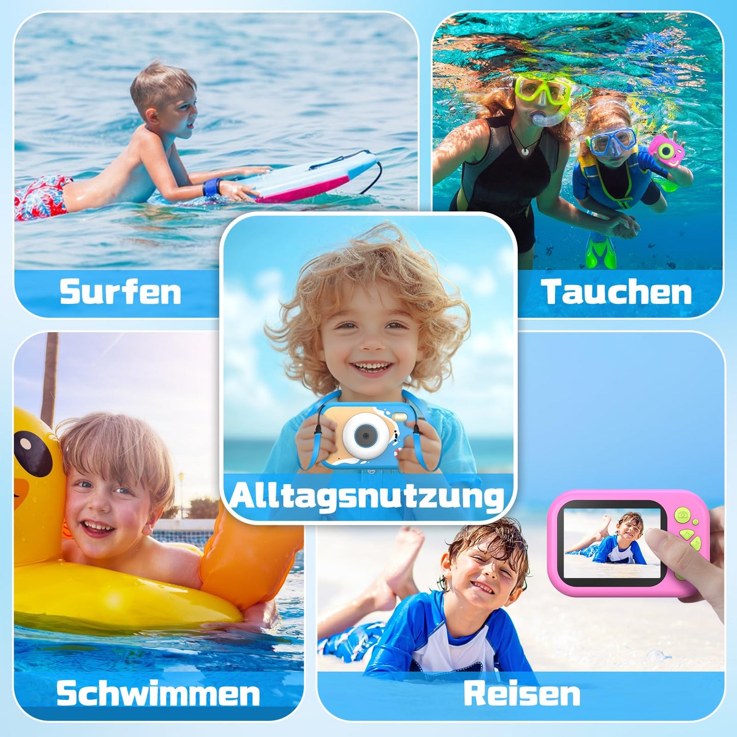 ULEWAY kids camera, 1080P children's camera underwater, digital camera underwater camera with 2.4" screen, 32GB SD card, 10M/32.8FT photo toy gift for kids aged 3-12 years
