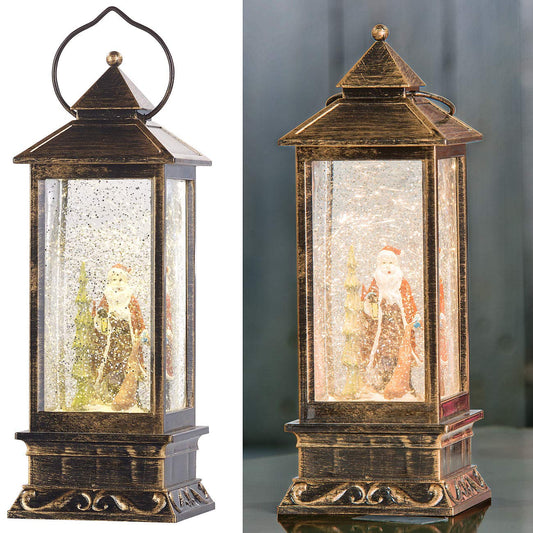 infactory Christmas Lantern: LED lantern with snow swirl and decorative Santa Claus, warm white (lantern Christmas, LED with snowstorm, Christmas ball)