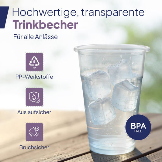 Inoverse 1000 pieces Plastic Cups, 0.3 L Transparent Disposable Cups, Plastic Party Cups, Beer Cups, Water Cups.