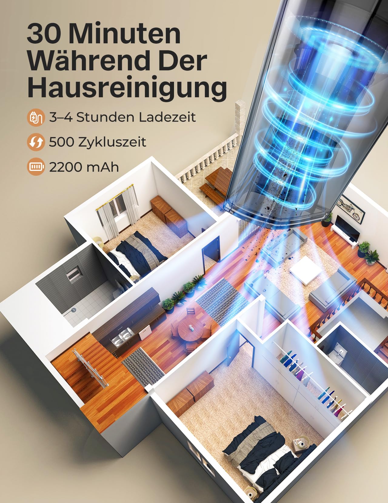 Handheld vacuum, powerful, portable, lightweight, cordless handheld vacuum with 25-30 minutes of long runtime, rechargeable battery, and fast charging for car, carpet, stairs, pet hair.