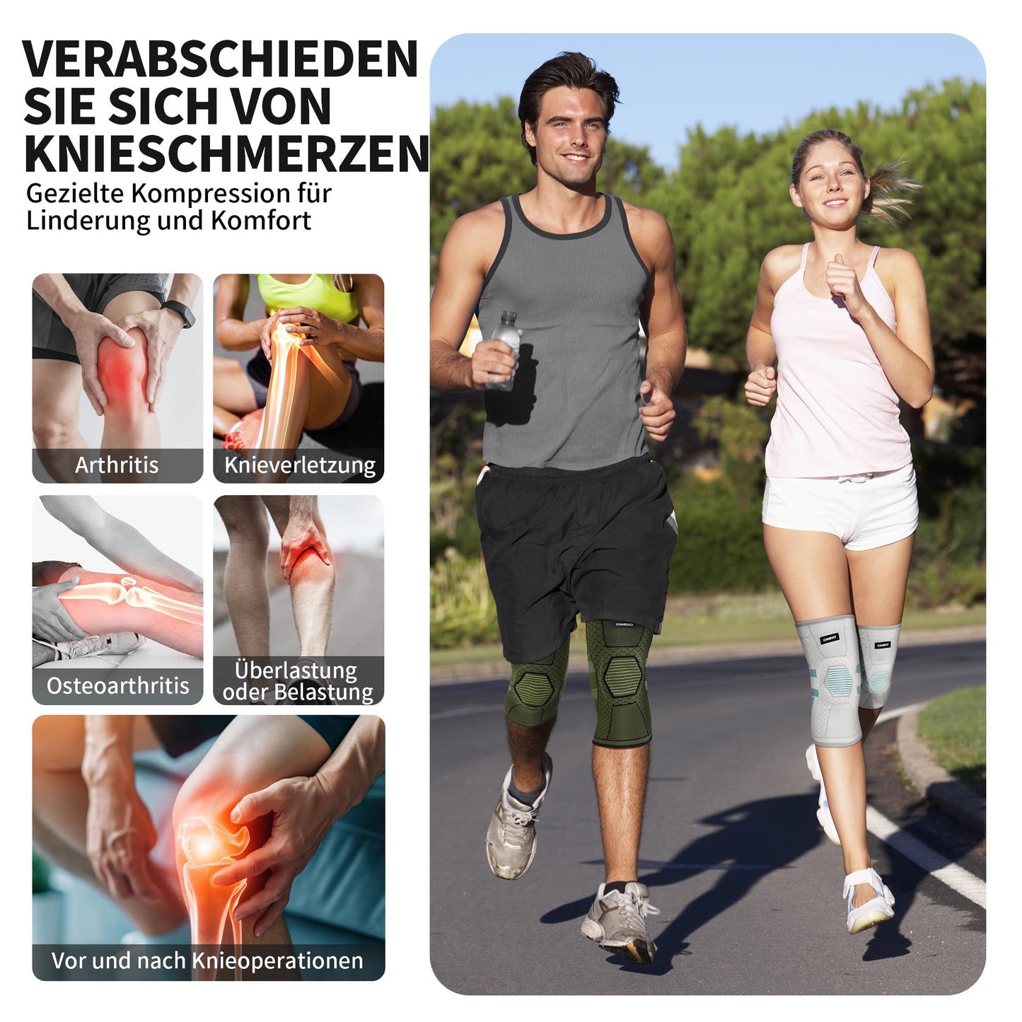 CAMBIVO Knee Brace for Men and Women X2 with PMMA Stabilizers & Patella Padding, Non-Slip & Breathable Knee Support for Meniscus Tear, Arthritis, ACL, Joint Pain, Sports