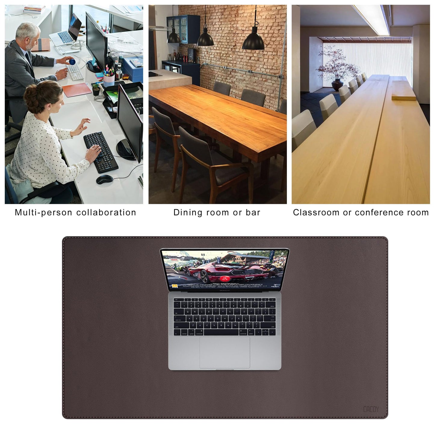 Cacoy 900x500 mm leather desk pad, Large XXL mouse pad for office and home, Waterproof computer desk pad, Multifunctional PU leather desk mat (Brown)