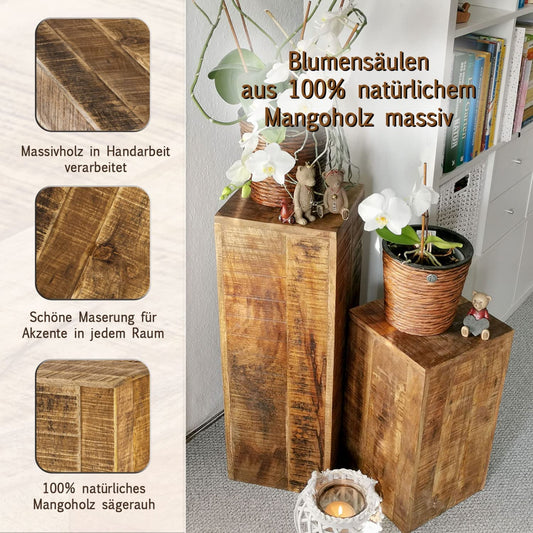 casamia Flower stand 27x27 H50 or 73cm Flower stool Wooden plant stand Side table square Mango wood Size Set with both sizes